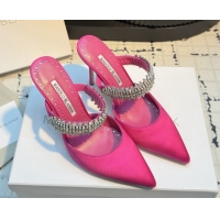 Stylish Manolo Blahnik Lutara 90 Satin Mules Strass Embellished Rosy 112502