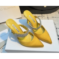 Good Quality Manolo Blahnik Lutara 90 Satin Mules Strass Embellished 112502 Yellow 2026