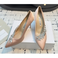 Buy Luxury Manolo Blahnik Satin Pumps with Wheat Ear Rhinestone 9cm Heel 5112507 Nude 2026