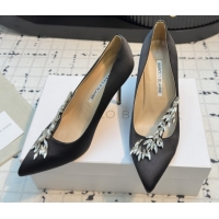 Buy Luxury Manolo Blahnik Satin Pumps with Wheat Ear Rhinestone 9cm Heel 5112507 Black 2026