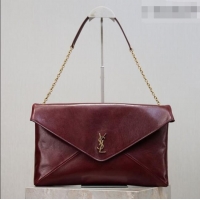 Low Price Saint Laurent Cassander XXL Envelope Pouch On Chain in Calfskin Leather 841702 Burgundy 2026
