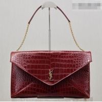 Buy Discount Saint Laurent Cassander XXL Envelope Pouch On Chain in Embossed Leather 841702 Burgundy 2026