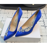 Grade Quality Manolo Blahnik Satin Pumps with Wheat Ear Rhinestone 9cm Heel 5112507 Blue 2026