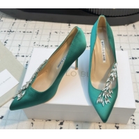 Good Product Manolo Blahnik Satin Pumps with Wheat Ear Rhinestone 9cm Heel 5112511 Green 2026