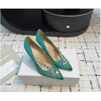 Good Product Manolo Blahnik Satin Pumps with Wheat Ear Rhinestone 9cm Heel 5112511 Green 2026