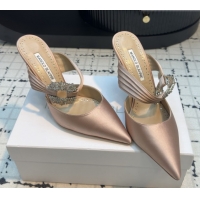 Classic Hot Manolo Blahnik Crystals Embellished Mules in Satin 9cm Heel 5112514 Nude 2026