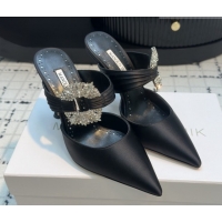 Sophisticated Manolo Blahnik Crystals Embellished Mules in Satin 9cm Heel 5112517 Black 2026