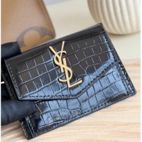 Buy Cheap Saint Laurent Uptown Flap Card Case in Crocodile Embossed Leather 582305 Black 2026