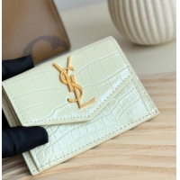 Super Quality Saint Laurent Uptown Flap Card Case in Crocodile Embossed Leather 582305 White 2026