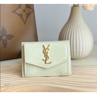 Super Quality Saint Laurent Uptown Flap Card Case in Crocodile Embossed Leather 582305 White 2026