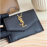 Luxury Cheap Saint Laurent Uptown Flap Card Case in Grained Leather 582305 Black/Gold 2026