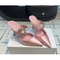 Sumptuous Manolo Blahnik Crystals Embellished Mules in Satin 9cm Heel 5112517 Pink 2026