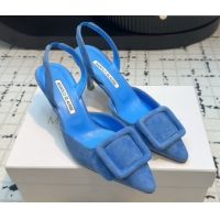 Grade Quality Manolo Blahnik MAYSLI Slingback Pumps with Buckle in Blue Suede 5112520 2026