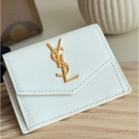 Best Quality Saint Laurent Uptown Flap Card Case in Grained Leather 582305 White 2026