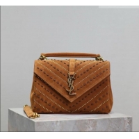 Inexpensive Saint Laurent Medium Monogram College Bag in Suede with Topstitching and Studs 392737 Caramel 2026