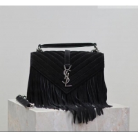 Best Product Saint Laurent Medium Monogram College Bag in Suede with Tassel 392737 Black 2026