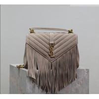 Luxury Discount Saint Laurent Medium Monogram College Bag in Suede with Tassel 392737 Grey 2026