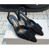 Shop Duplicate Manolo Blahnik MAYSLI Slingback Pumps with Buckle in Suede 5112520 Black 2026