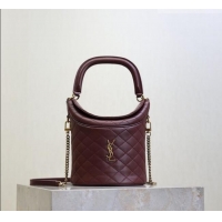 Inexpensive Saint Laurent Gaby Bucket Bag in Quilted Lambskin 763961 Burgundy 2026