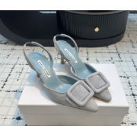 Unique Style Manolo Blahnik MAYSLI Slingback Pumps with Buckle in Suede 5112520 Light Blue 2026