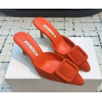 Big Discount Manolo Blahnik MAYSALE 70 Mules with Buckle in Suede 5112526 Orange 2026