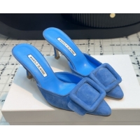 Pretty Style Manolo Blahnik MAYSALE 70 Mules with Buckle in Suede 5112526 Blue 2026