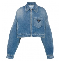 Fashion Discount Prada Cropped Organic Cotton Denim Jacket 16917 Blue