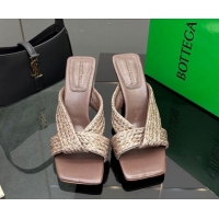 Purchase Bottega Veneta Riva Heel Slides Sandal 9.5cm in Braided Straw 861494 Brown 2026