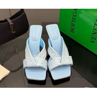 Good Quality Bottega Veneta Riva Heel Slides Sandal 9.5cm in Braided Straw 861494 Light Blue 2026 