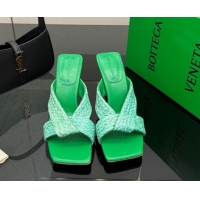 Pretty Style Bottega Veneta Riva Heel Slides Sandal 9.5cm in Braided Straw 861494 Green 2026