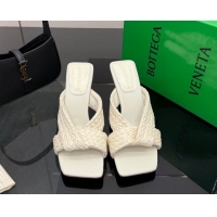 Classic Hot Bottega Veneta Riva Heel Slides Sandal 9.5cm in Braided Straw 861494 White 2026
