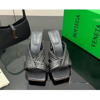 Good Looking Bottega Veneta Riva Heel Slides Sandal 9.5cm in Braided Straw 861494 Black 2026