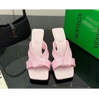 Best Grade Bottega Veneta Riva Heel Slides Sandal 9.5cm in Braided Straw 861494 Pink 2026
