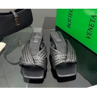 Buy Luxury Bottega Veneta Riva Flat Slides Sandal in Braided Straw 861494 Black 2026
