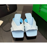 Best Price Bottega Veneta Riva Flat Slides Sandal in Braided Straw 861494 Light Blue 2026