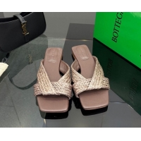 Low Cost Bottega Veneta Riva Flat Slides Sandal in Braided Straw 861494 Brown 2026