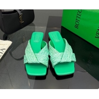 Sophisticated Bottega Veneta Riva Flat Slides Sandal in Braided Straw 861494 Green 2026