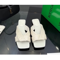 Popular Style Bottega Veneta Riva Flat Slides Sandal in Braided Straw 861494 White 2026
