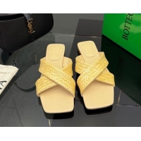 Stylish Bottega Veneta Riva Flat Slides Sandal in Braided Straw 861494 Yellow 2026
