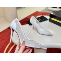 Grade Quality Christian Miss Z Degrastrass Perla Pumps 10cm in Mesh with Strass and Pearls 0225086 White 2026