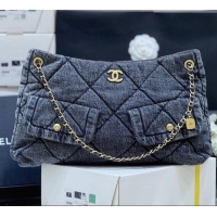 Buy Inexpensive Chanel Washed Denim Shopping Bag with Pockets Black AS5740 2025 Top Quality