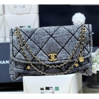 Buy Discount Chanel Washed Denim Maxi Flap bag with Pockets Black 2025 AS5727 Top Quality