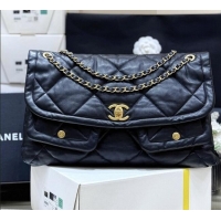 Best Price Chanel Shiny Lambskin Maxi Flap bag with Pockets Black 2025 AS5727 Top Quality