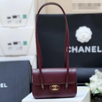 Inexpensive Chanel Grained Shiny Calfskin Clutch with Leather Strap AP5068 Burgundy 2026 Top Quality