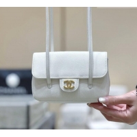 Luxury Cheap Chanel Grained Shiny Calfskin Clutch with Leather Strap AP5068 White 2026 Top Quality