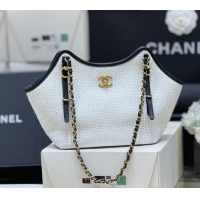 Famous Brand Chanel Braided Straw Small Shopping Tote Bag AS6015 White 2026 Top Quality