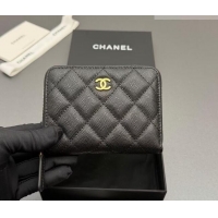 Cheapest Chanel Zipped Short Wallet in Grained Leather AP4652 Black/Gold 2026