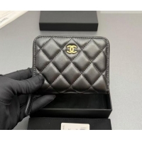 Inexpensive Chanel Zipped Short Wallet in Lambskin Leather AP4652 Black/Gold 2026