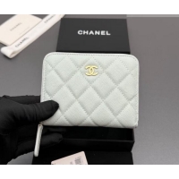 Well Crafted Chanel Zipped Short Wallet in Grained Leather AP4652 Pale Blue 2026