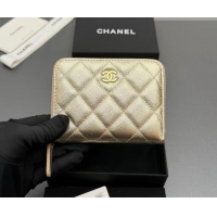 New Design Chanel Zipped Short Wallet in Grained Leather AP4652 Gold 2026